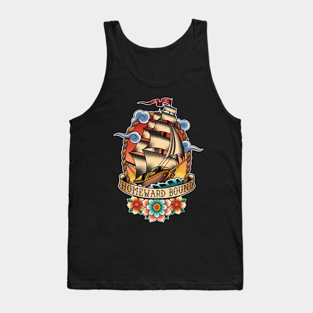 Homeward Bound Traditional Tattoo Sailing Ship Tank Top by Seven Relics